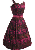Vintage 1950s Magenta Paisley Print Cotton Dress- New!