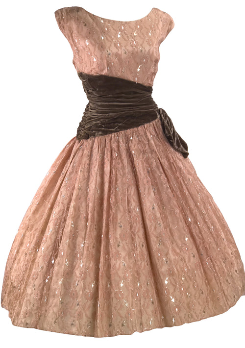 1950s Mushroom Pink Lace Party Dress with Silver Thread - New!