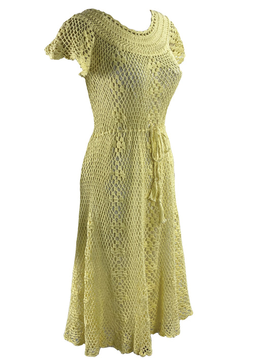 Vintage 1960s Does 1930s Yellow Crochet Dress - New!