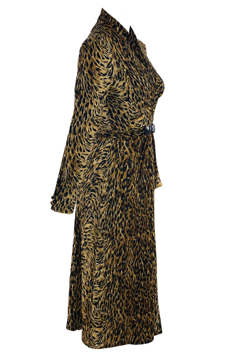 Fabulous 1970s Wild Cat Jersey Print Dress- New!