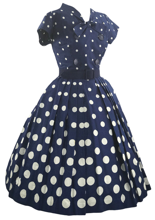 Beautiful 1950s Blue and White Graduated Dot Dress- New!