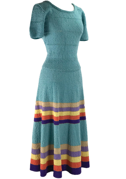 Rare 1940s Cotton Knit Rainbow Dress Ensemble- New!