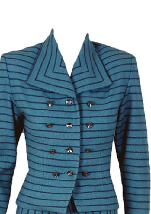 1940's Blue & Navy Striped Wool Skirt Suit - New!