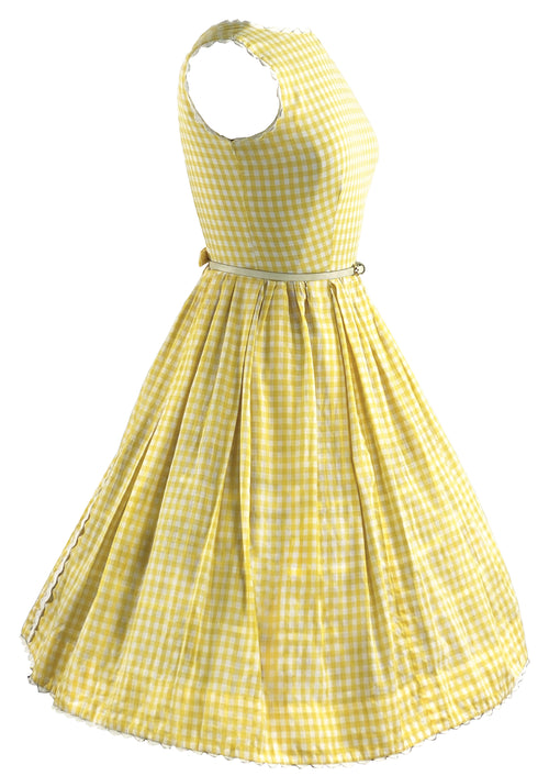 Late 1950s to Early 1960s Yellow and White Gingham Dress- NEW!