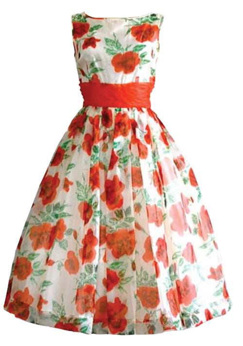 1950s  Orange Roses Organza Party Dress  - New! (special order)