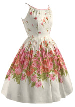 Vintage 1950s Pink and Peach Roses Border Print Cotton Dress- New!