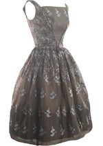 1950s Chocolate Embroidered Organza Party Dress  - New!