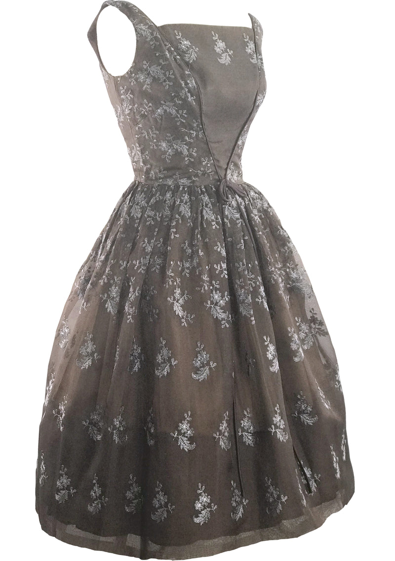 1950s Chocolate Embroidered Organza Party Dress  - New!
