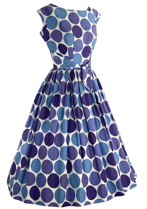 Vintage 1950s Purple and Blue Circle Novelty Print Dress- New!