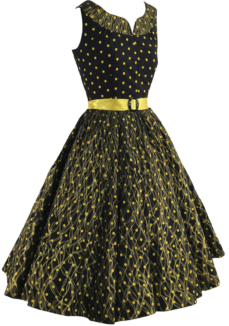 1950s Australian Designer Black & Gold Polka Dot Dress- New! Coutura Vintage 1950s Australian Designer Black & Gold Polka Dot Dress- New! Coutura Vintage
