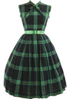 Vintage 1950s Black & Green Plaid Cotton Dress- New!