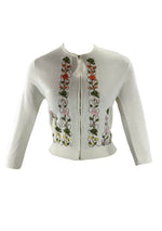 Vintage 1950s White Cropped Cardigan With Embroidery Panels- New!