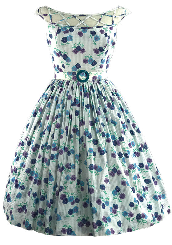 1950s Saba Jrs California Cotton Pansies Floral Dress- New!