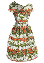 Early 1960s Orange Floral Waffle Weave Cotton Dress - New!
