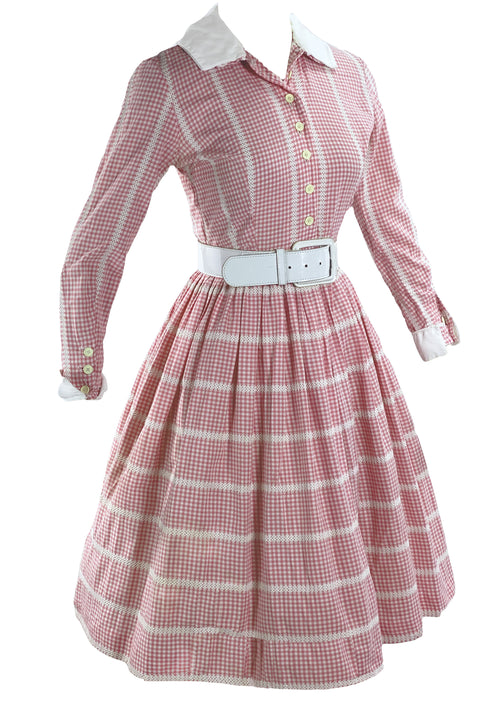 Late 1950s Pink and White Gingham Cotton Dress - New!