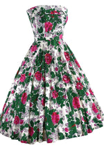 Knockout 1950s Magenta Roses Cotton Dress - New!