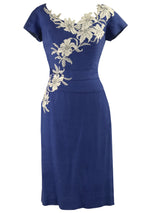 Vintage 1950s Designer Cobalt Blue Linen Dress- New!