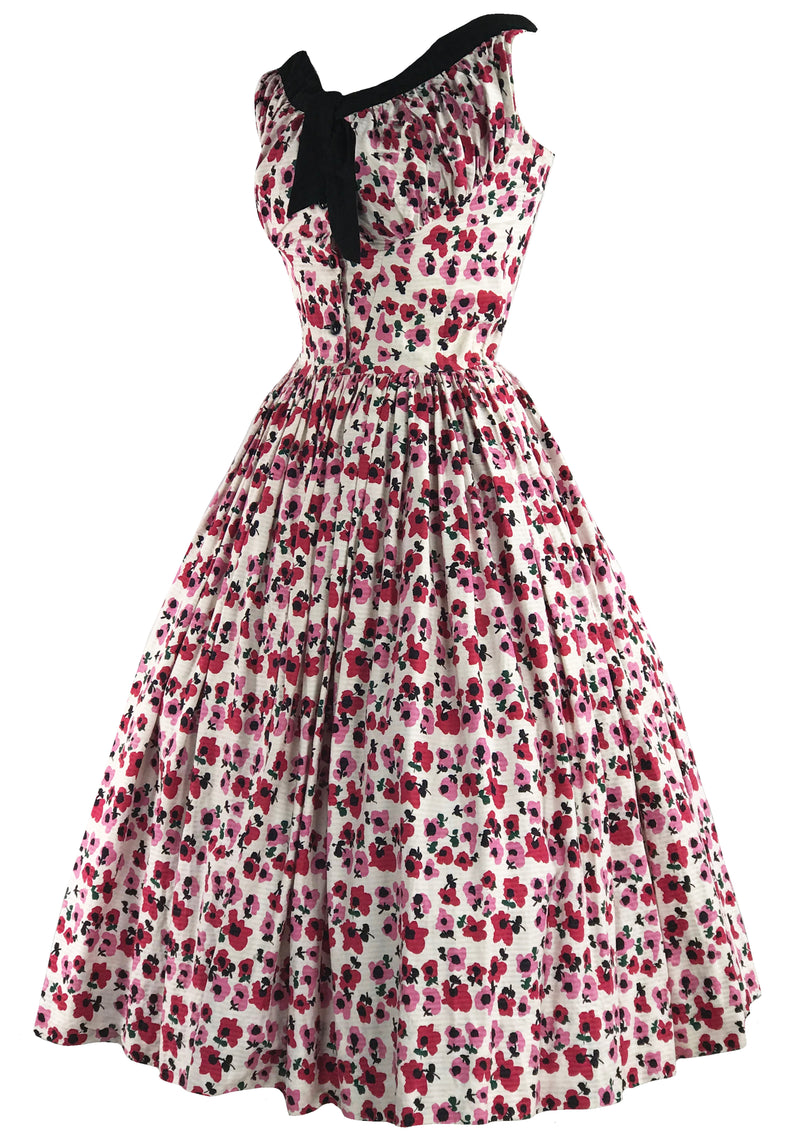 Gorgeous 1950s Pink Poppies Cotton Dress- New!