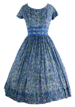 1950s Blue Floral Cotton Voile Dress - New!