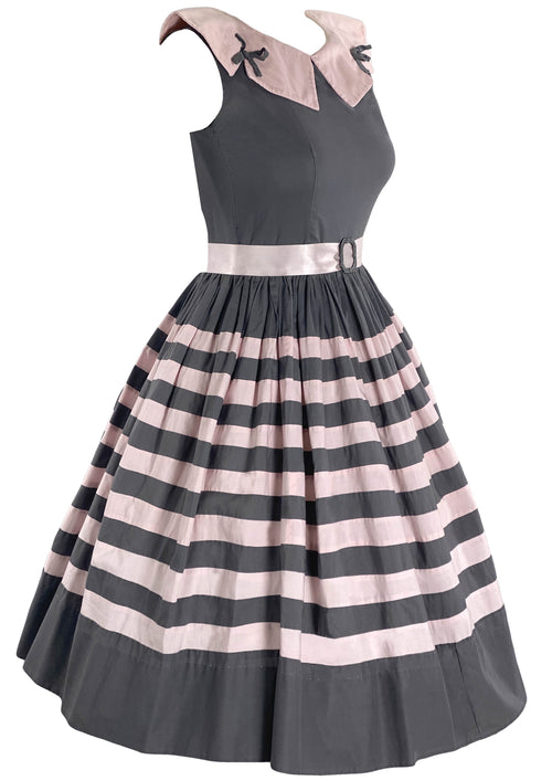 Vintage 1950s Grey and Pink Stripe Cotton Dress- New!