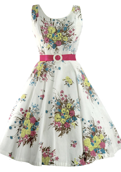 Vintage 1950s 3D Trapunto Cotton Floral Spray Dress  - New!