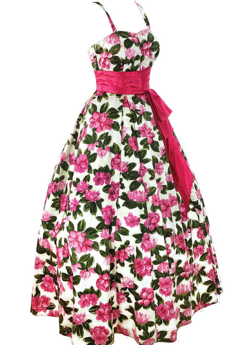 Vintage 1950s Camellia Print Satin Gown - New! (SOLD)