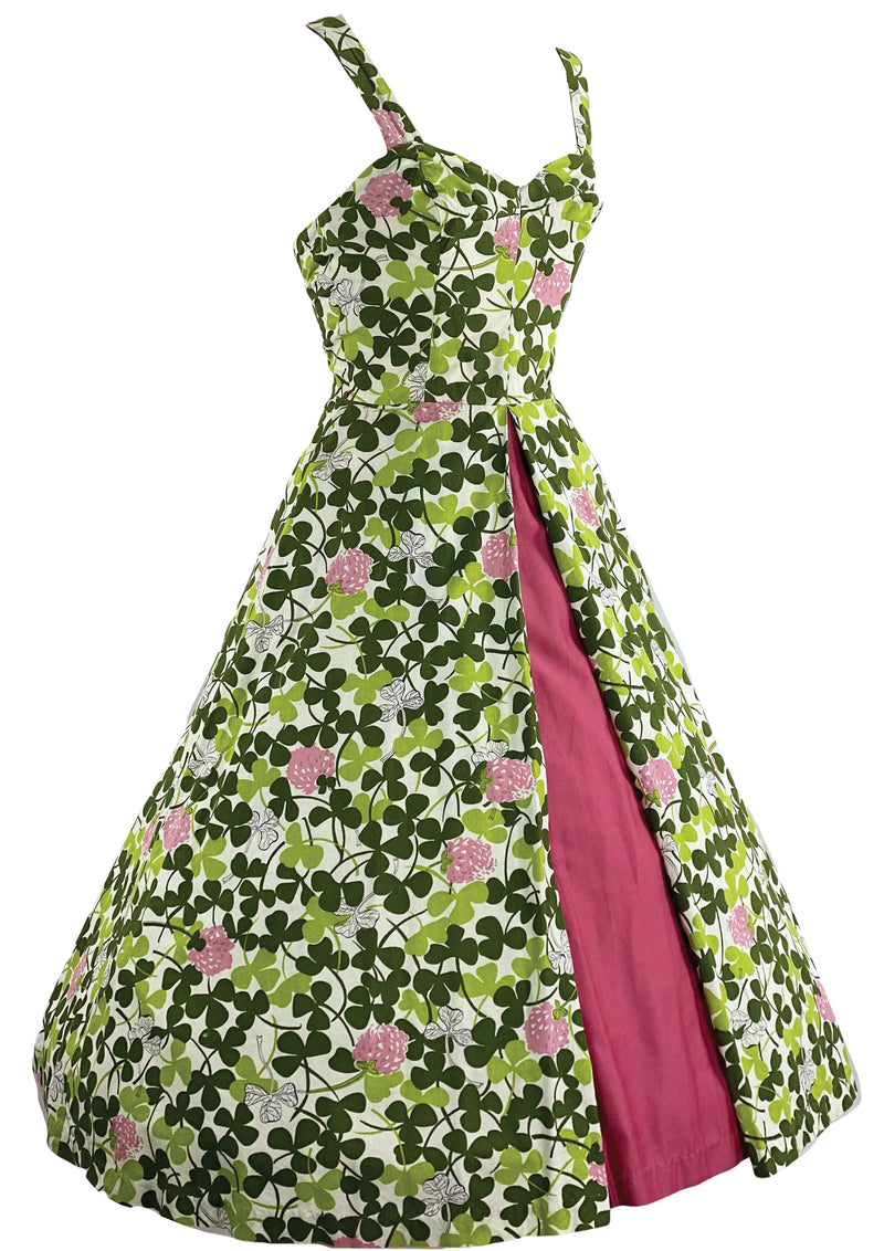 Vintage 1950s Pink Clover Flower Print Dress- New!