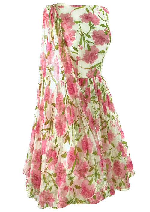 Early 1960s Pink Carnations Chiffon Dress - NEW!