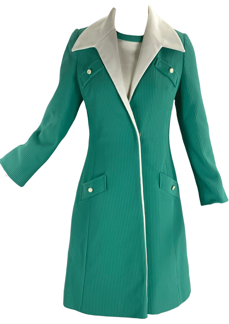 1960s Turquoise & White Designer Dress & Coat Ensemble- New! (ON HOLD)