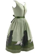 Rare 1950s Poodle Print Sage Green Cotton Novelty Dress- New!