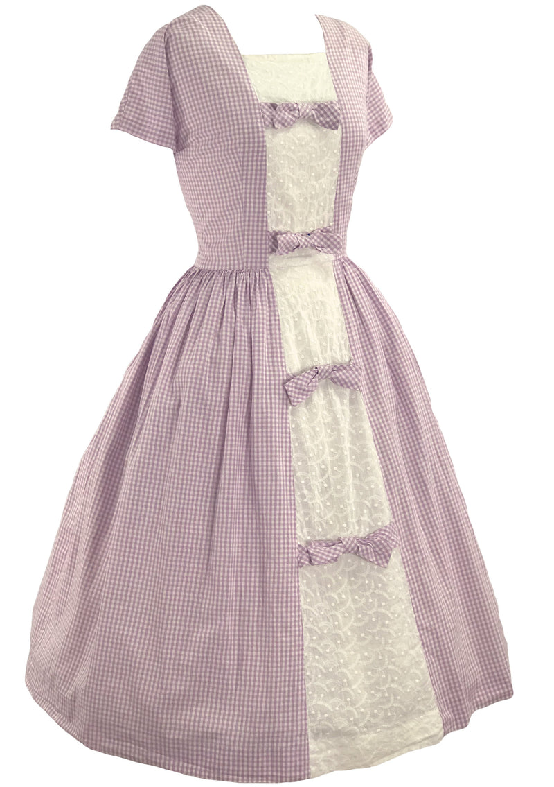 Vintage 1950s Lavender & White Gingham Cotton Dress - New!
