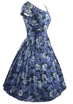 Late 1950s Early 1960s Blue Anemone Print Cotton Dress - New!