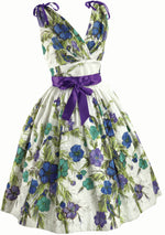 1950's Blue, Turquoise & Lilac Floral Print Cotton Dress - New!