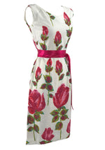 Stunning 1960s Huge Magenta Stem Roses Wiggle Dress - New!