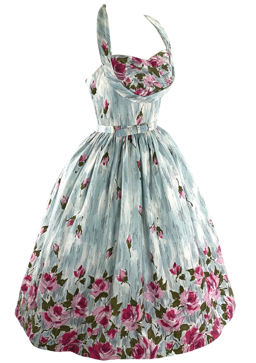 Sensational 1950s Pink Roses Halter Sundress- New!