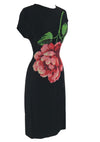Rare 1940s Black Dress with Huge Rose Appliqué - New!