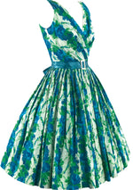 Lovely 1950s Blue Column Roses Cotton Dress- New! (ON HOLD)