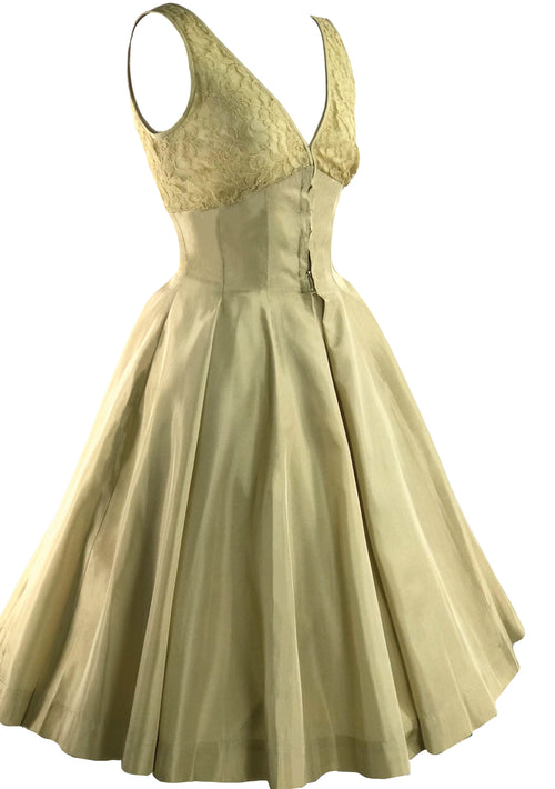 1950s Gold Silk Taffeta Designer Party Dress Ensemble  - New!