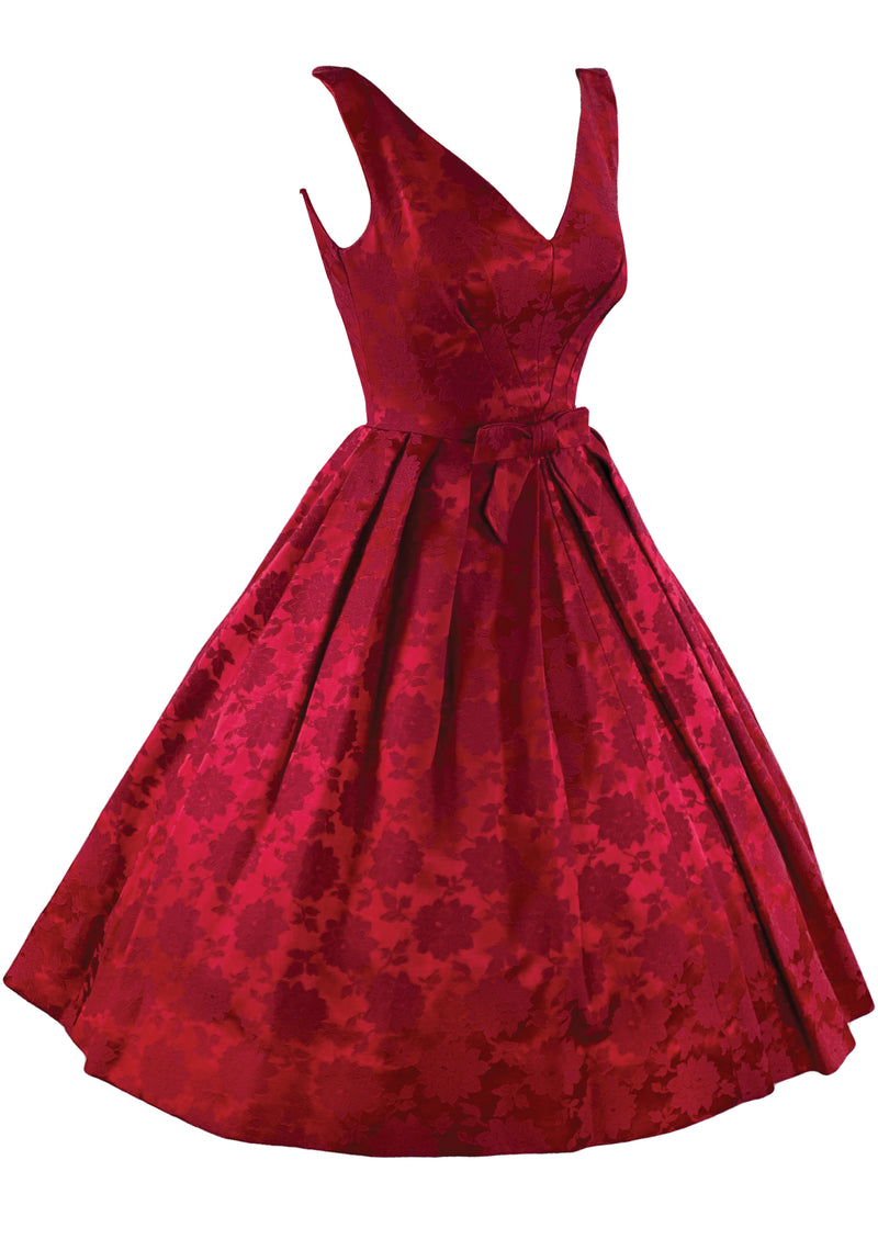 Vintage 1950s to Early 1960s Cranberry Brocade Dress- NEW!