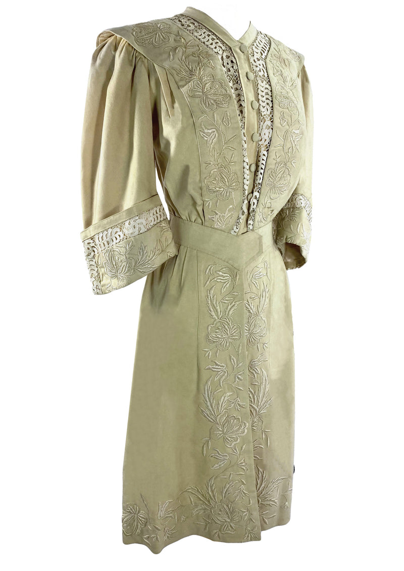 Spectacular 1900s Embroidered Cream Wool Coat- New!
