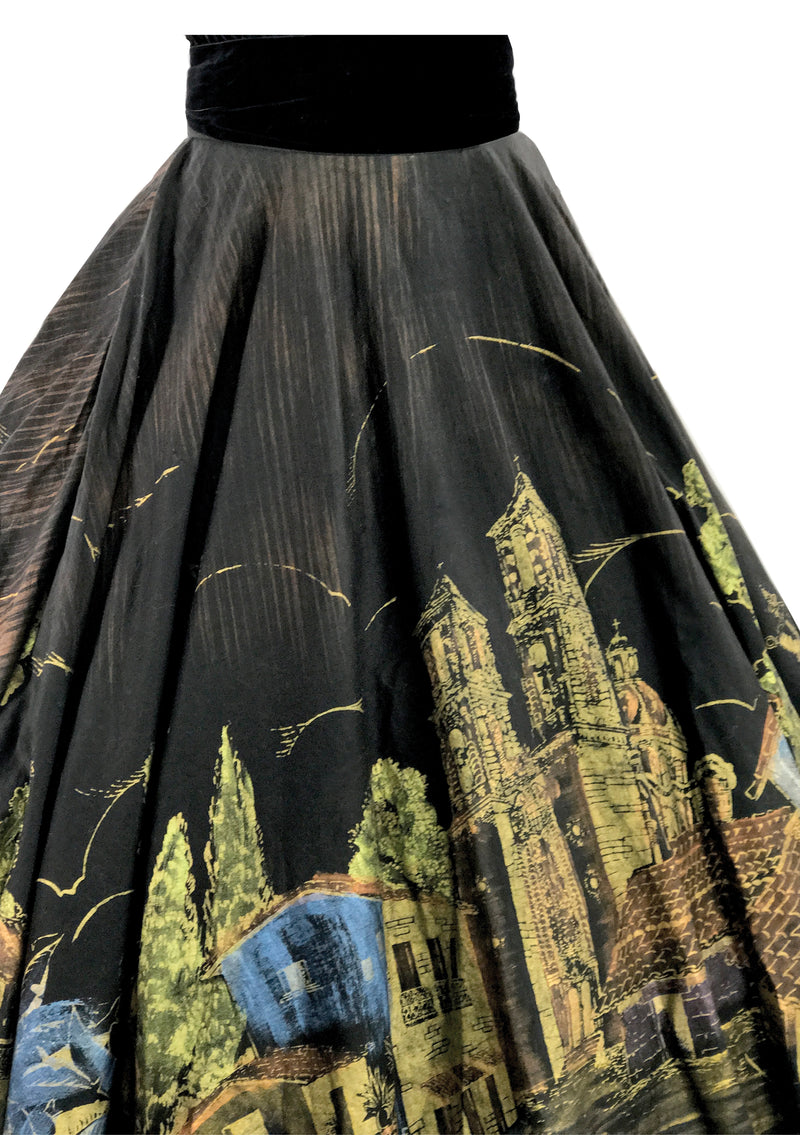1950s Hand Painted Cityscape Mexican Skirt - New!
