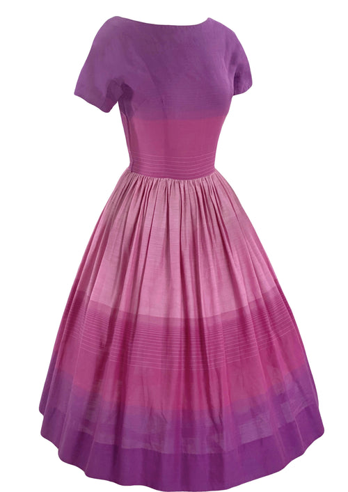Late 1950s Gay Gibson Purple and Pink Stripe Cotton Dress- New!