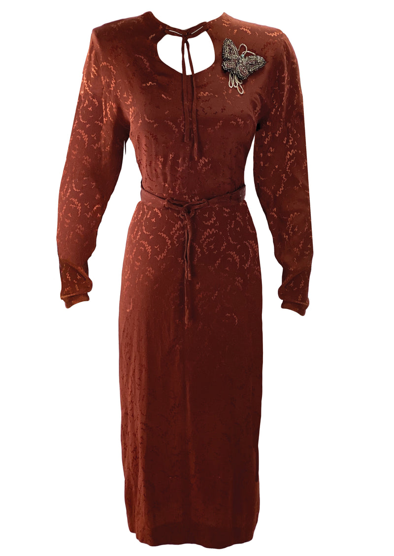 Vintage 1940s Russet Squiggle Rayon Dress- New!