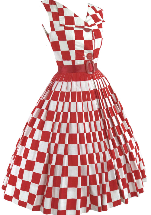 Vintage 1950s Red & White Checkerboard Print Dress- New!