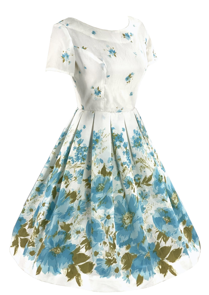 Late 1950s - Early 1960s Blue Border Floral Print - NEW!