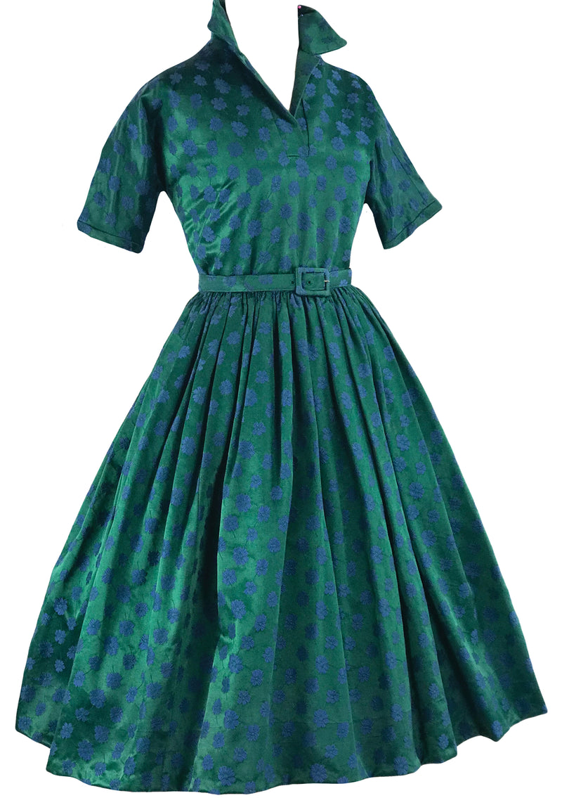 Vintage 1950s Green Brocade Jerry Gilden Dress- New!