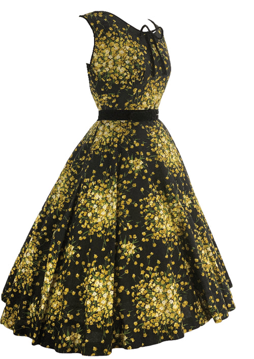 Vintage 1950s Black Cotton with Golden Sprays- New!