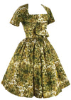 Late 1950s Early 1960s Green & Gold Floral Dress- New!