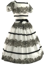 Vintage 1950s Black & White Rose Floral Border Print Dress- New!