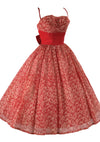 Vintage 1950s Red & White Flocked Party Dress - New!